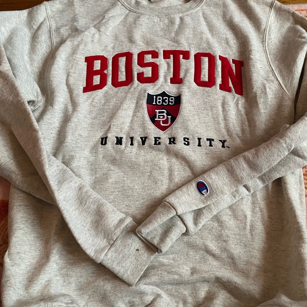 Boston University Champion Grey Crewneck Sweatshirt: Unisex